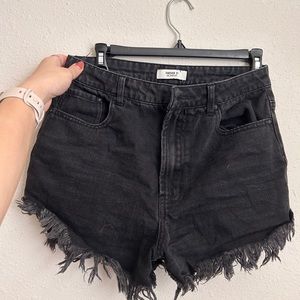 F21 mid waist denim shorts frayed